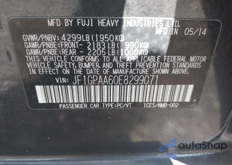 2014 Subaru Impreza 2.0I из США, поврежденный, VIN JF1GPAA60E8299071